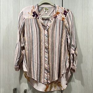 Anthropologie | Fig & Flower Blouse | Pink Stripes &‎ Floral | Size Small
